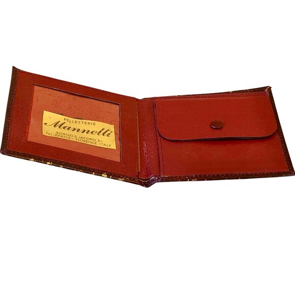 Mannelli Florence Italy Pelletterie Vintage Wallet Bi-Fold Change Gold Embossed - Picture 6 of 14